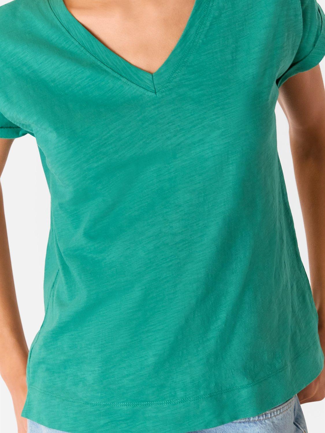 Product image 4 of 5, which shows Whistles Willa V-Neck Pure Organic Cotton T-Shirt, Mid Green, XS