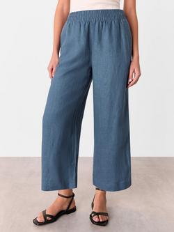 Whistles Pocket Detail Pure Linen Trousers, Blue, Blue