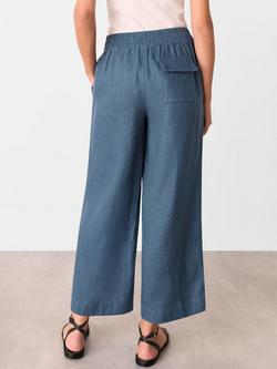 Whistles Pocket Detail Pure Linen Trousers, Blue - view 2, Blue