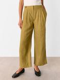 Whistles Millie Linen Wide Leg Trousers, Olive