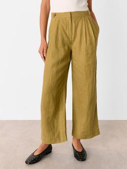 Whistles Millie Linen Wide Leg Trousers, Olive, Olive