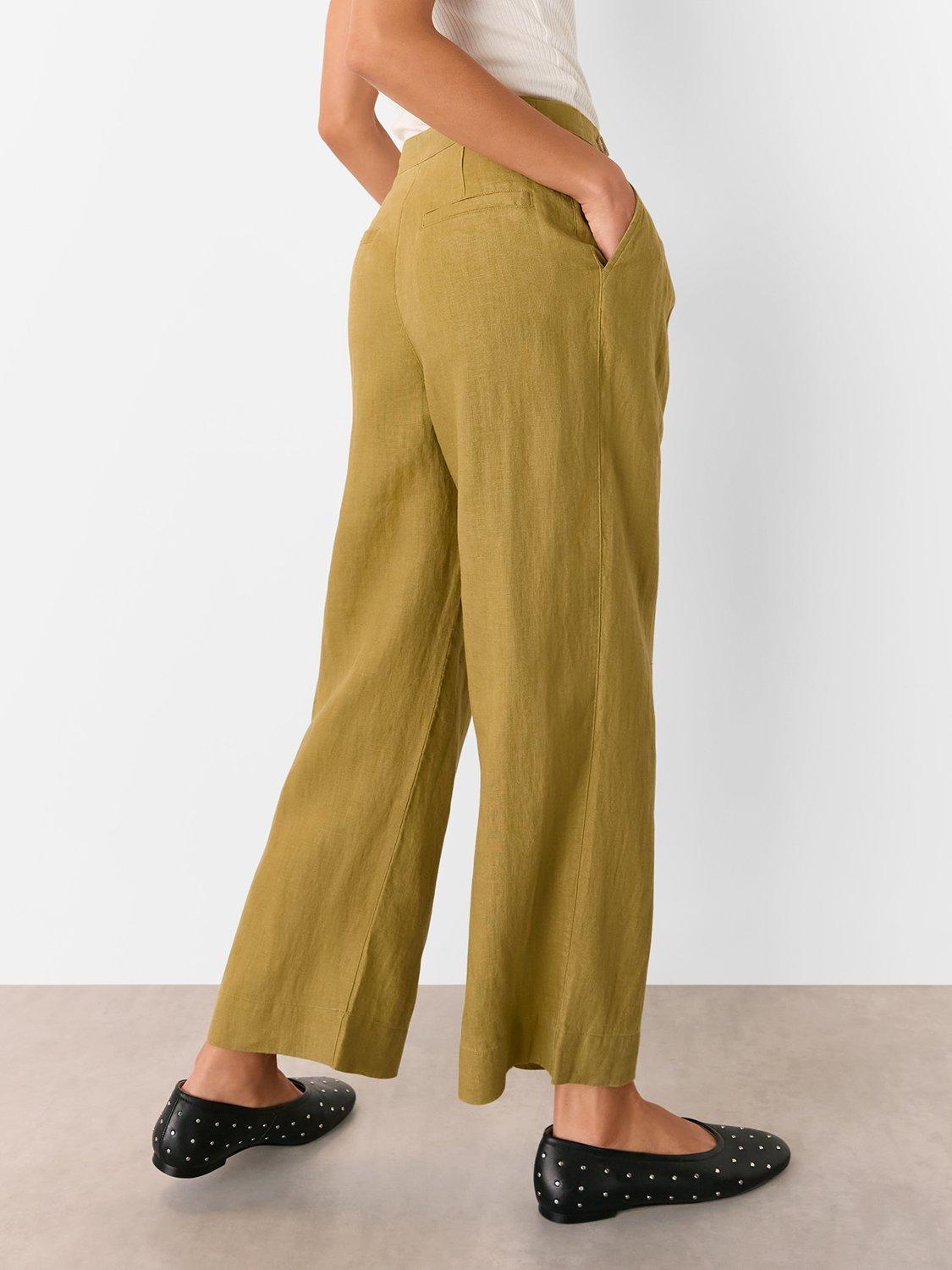 Product image 2 of 5, which shows Whistles Millie Linen Wide Leg Trousers, Olive, 6