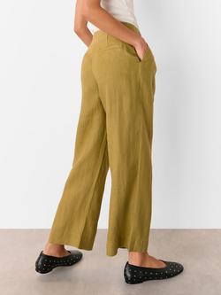 Whistles Millie Linen Wide Leg Trousers, Olive - view 2, Olive