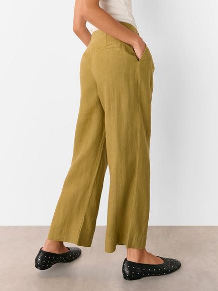 Whistles Millie Linen Wide Leg Trousers, Olive - view 2, Olive