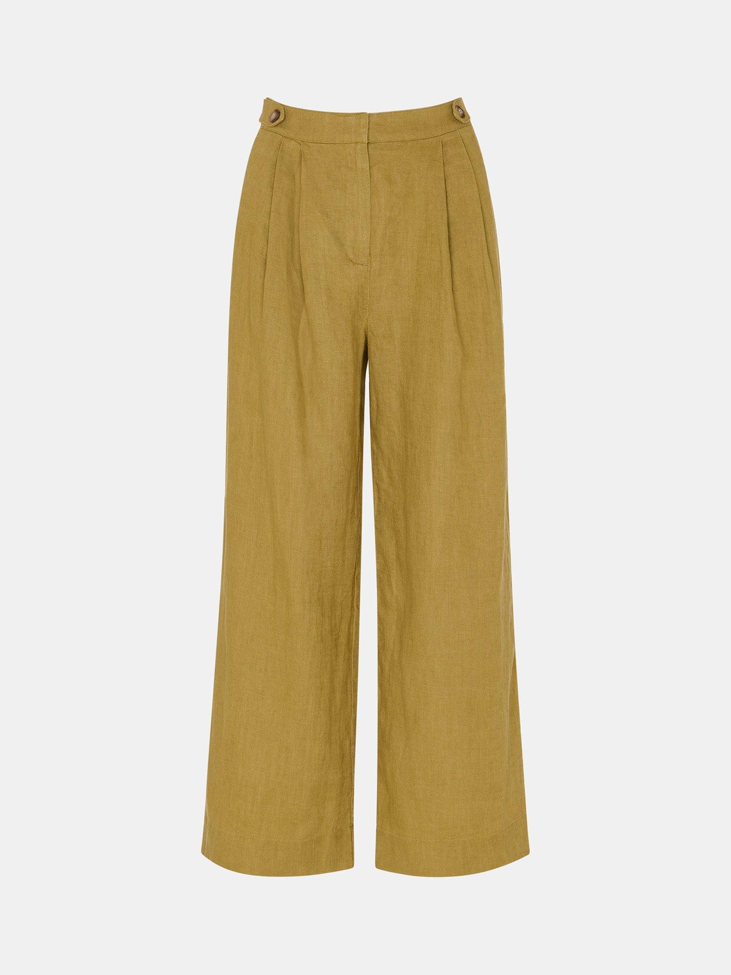 Product image 5 of 5, which shows Whistles Millie Linen Wide Leg Trousers, Olive, 6
