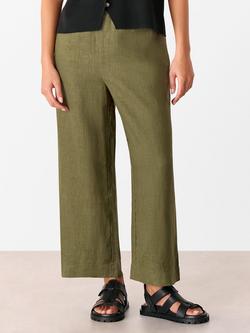 Whistles Petite Pocket Detail Pure Linen Trousers, Khaki, Khaki