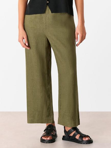 Whistles Petite Pocket Detail Pure Linen Trousers, Khaki, Khaki