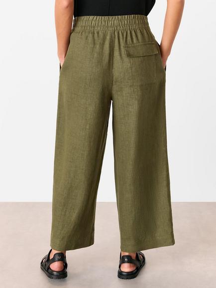 Whistles Petite Pocket Detail Pure Linen Trousers, Khaki - view 2, Khaki