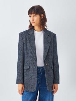 AND/OR Single Button Herringbone Blazer, Blue