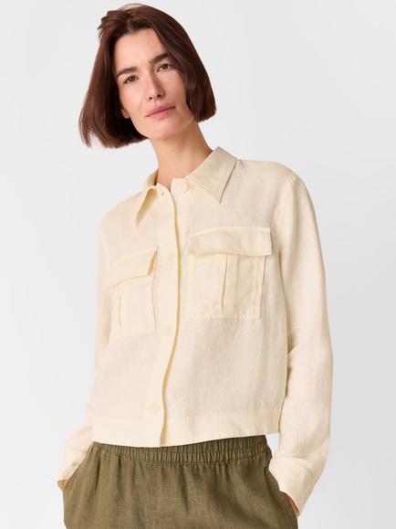 Whistles Abby Casual Linen Jacket, Ivory