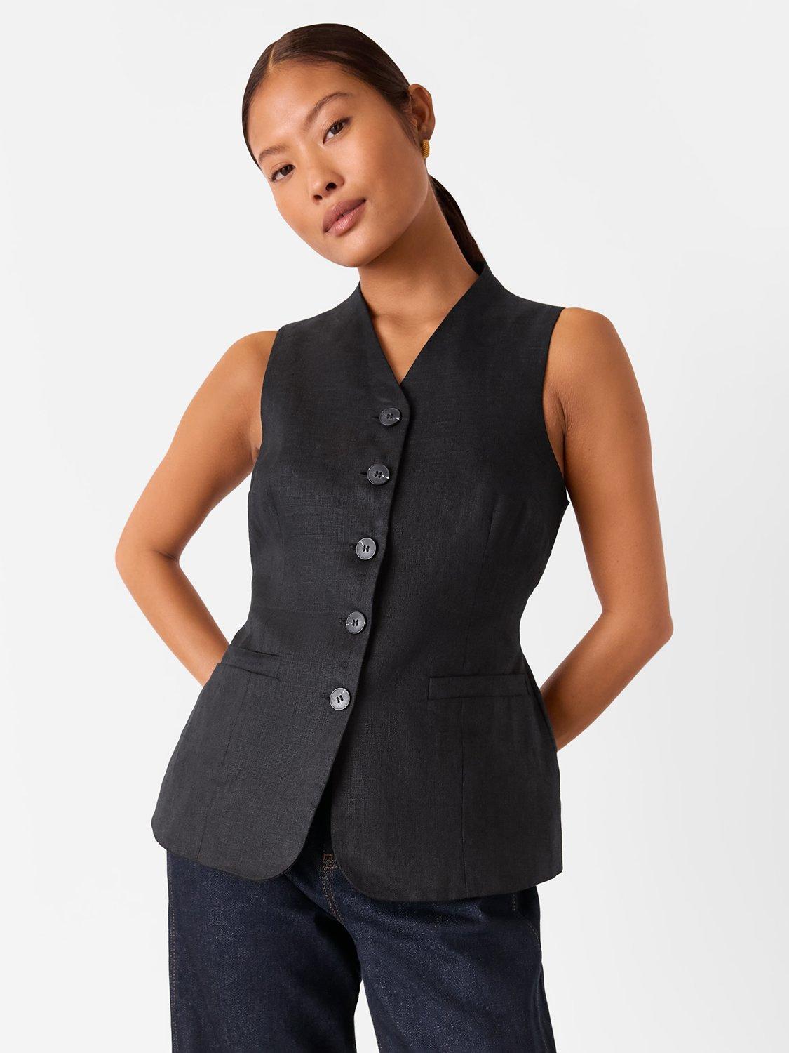 Product image 1 of 5, which shows Whistles Petite Molly Linen Waistcoat, Black, 6