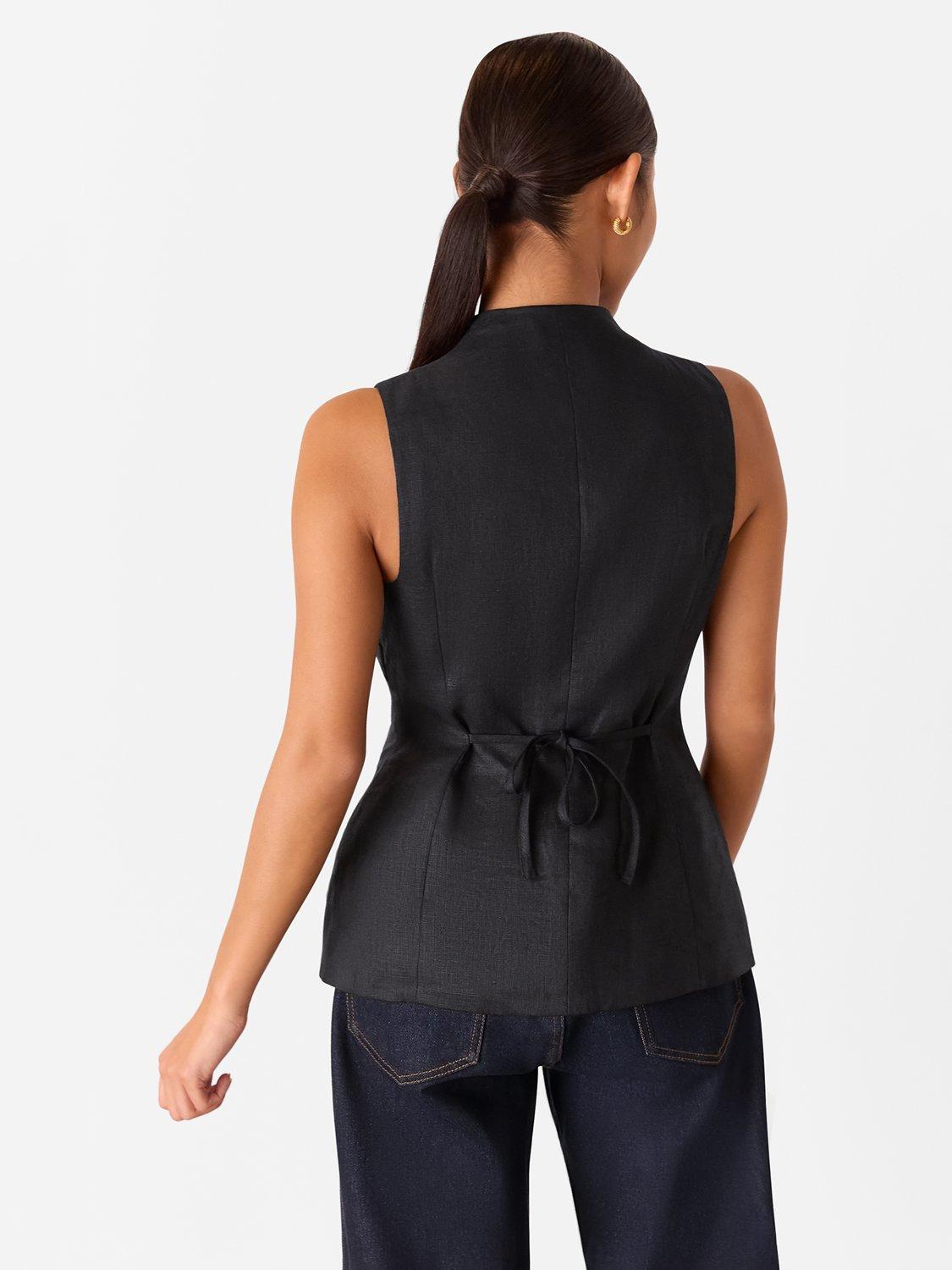 Product image 2 of 5, which shows Whistles Petite Molly Linen Waistcoat, Black, 6