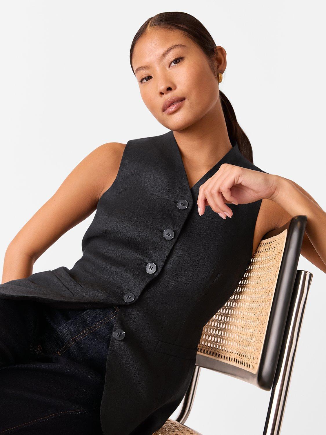 Product image 4 of 5, which shows Whistles Petite Molly Linen Waistcoat, Black, 6