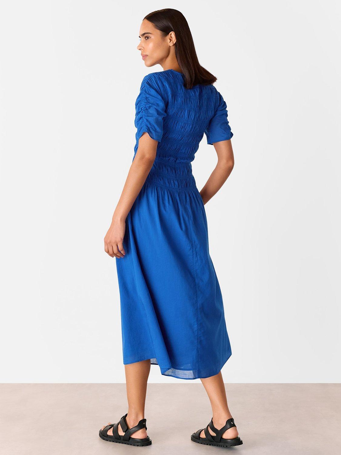 Product image 2 of 5, which shows Whistles Avery Cotton Smocked Midi Dress, Blue, 6