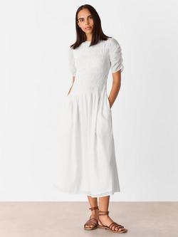Whistles Avery Cotton Smocked Midi Dress, White
