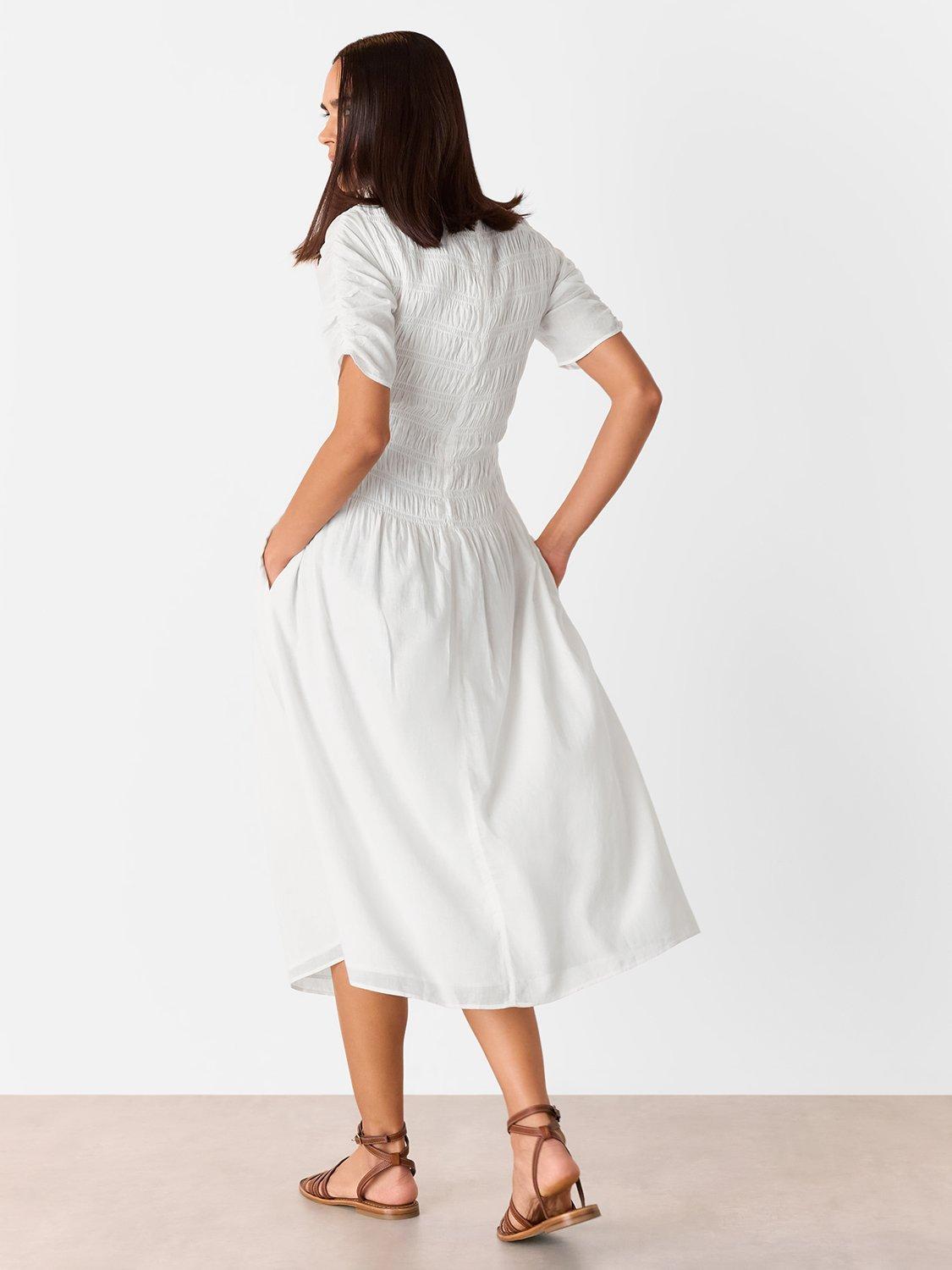 Product image 2 of 5, which shows Whistles Avery Cotton Smocked Midi Dress, White, 6