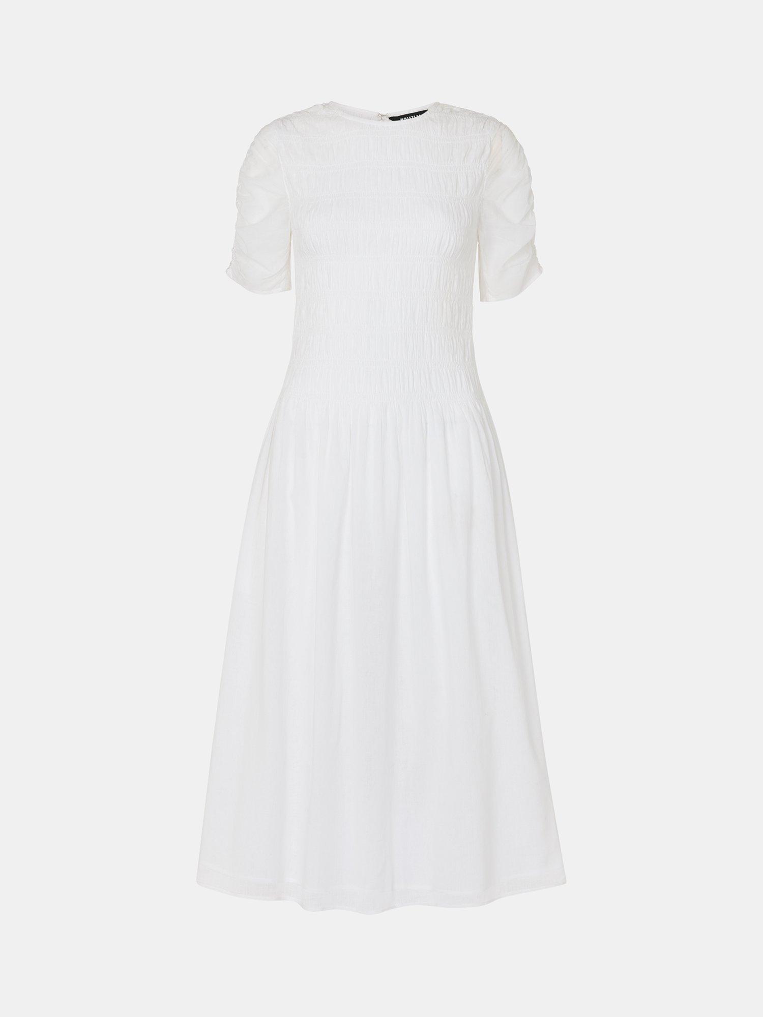 Product image 5 of 5, which shows Whistles Avery Cotton Smocked Midi Dress, White, 6