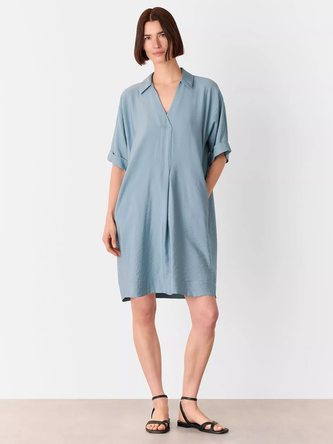 Whistles Melanie Smock Knee Length Shirt Dress, Pale Blue