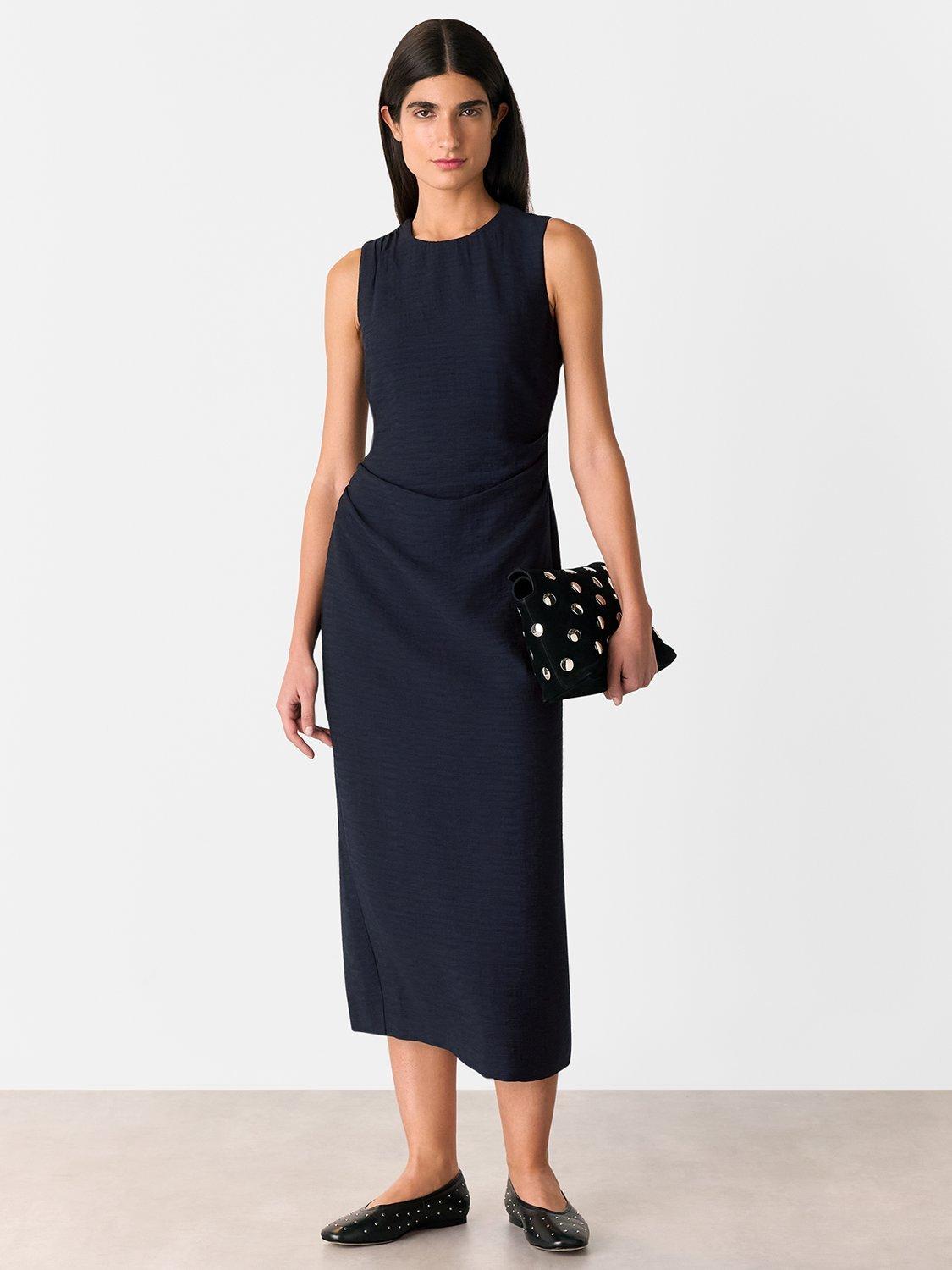 Product image 1 of 6, which shows Whistles Nora Textured Midi Dress, Navy, 8