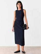 【海外限定】REISSワンピース☆Alina Belted Knit Dress, Navy Buy Reiss Navy Alina Compact-Knit Belted Midi Dress from