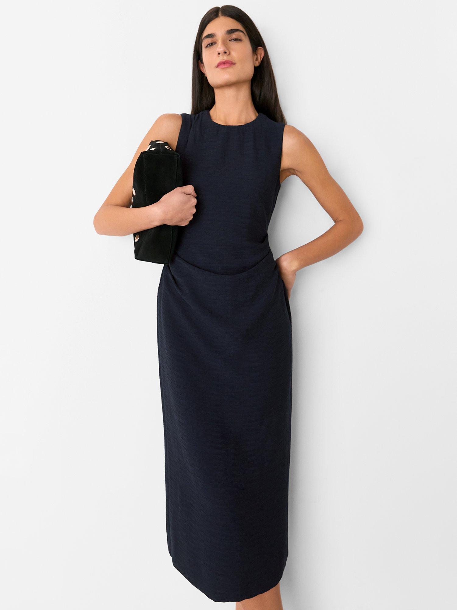 Product image 2 of 6, which shows Whistles Nora Textured Midi Dress, Navy, 8