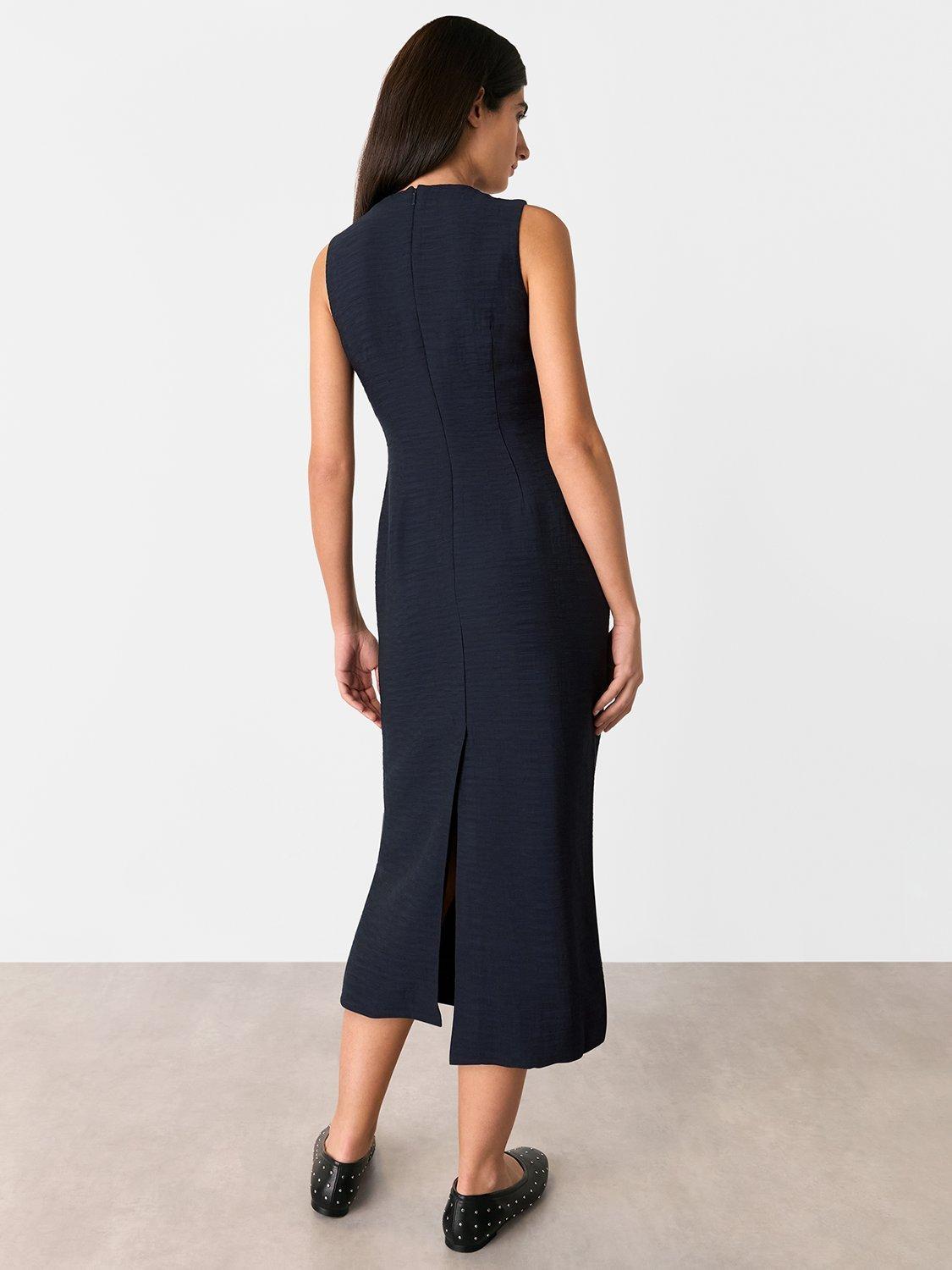 Product image 3 of 6, which shows Whistles Nora Textured Midi Dress, Navy, 8
