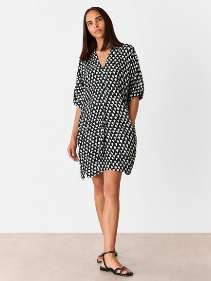 Whistles Triangle Print Relaxed Fit Mini Dress, Black/Multi, Black/Multi