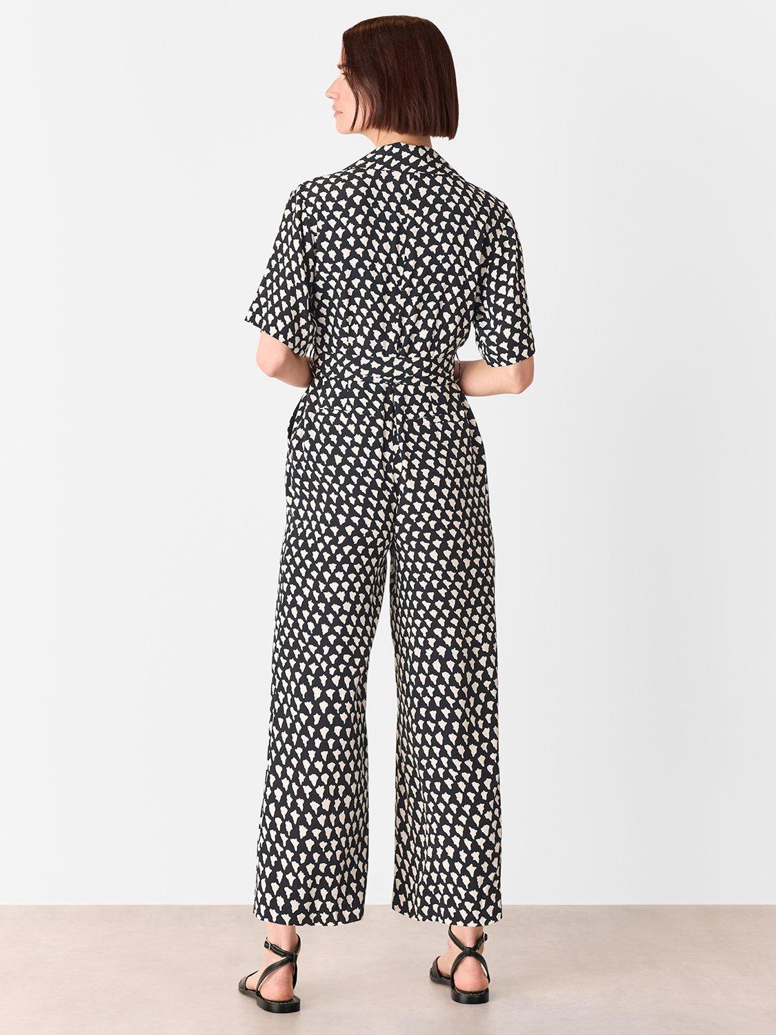 Product image 2 of 5, which shows Whistles Abstract Triangle Cropped Jumpsuit, Black/Multi, 6