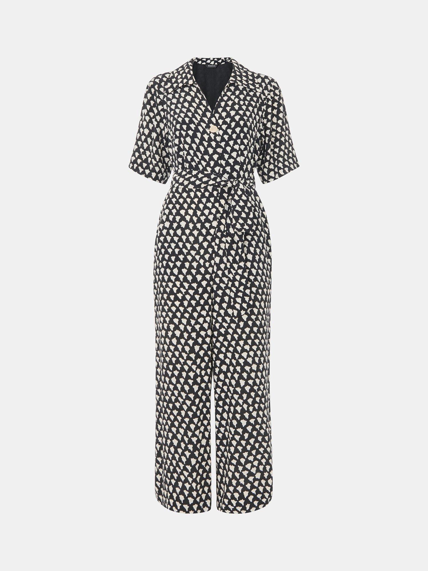 Product image 5 of 5, which shows Whistles Abstract Triangle Cropped Jumpsuit, Black/Multi, 6