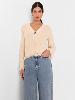 Whistles Fringe Detail Cardigan, Ivory - view 2, Ivory