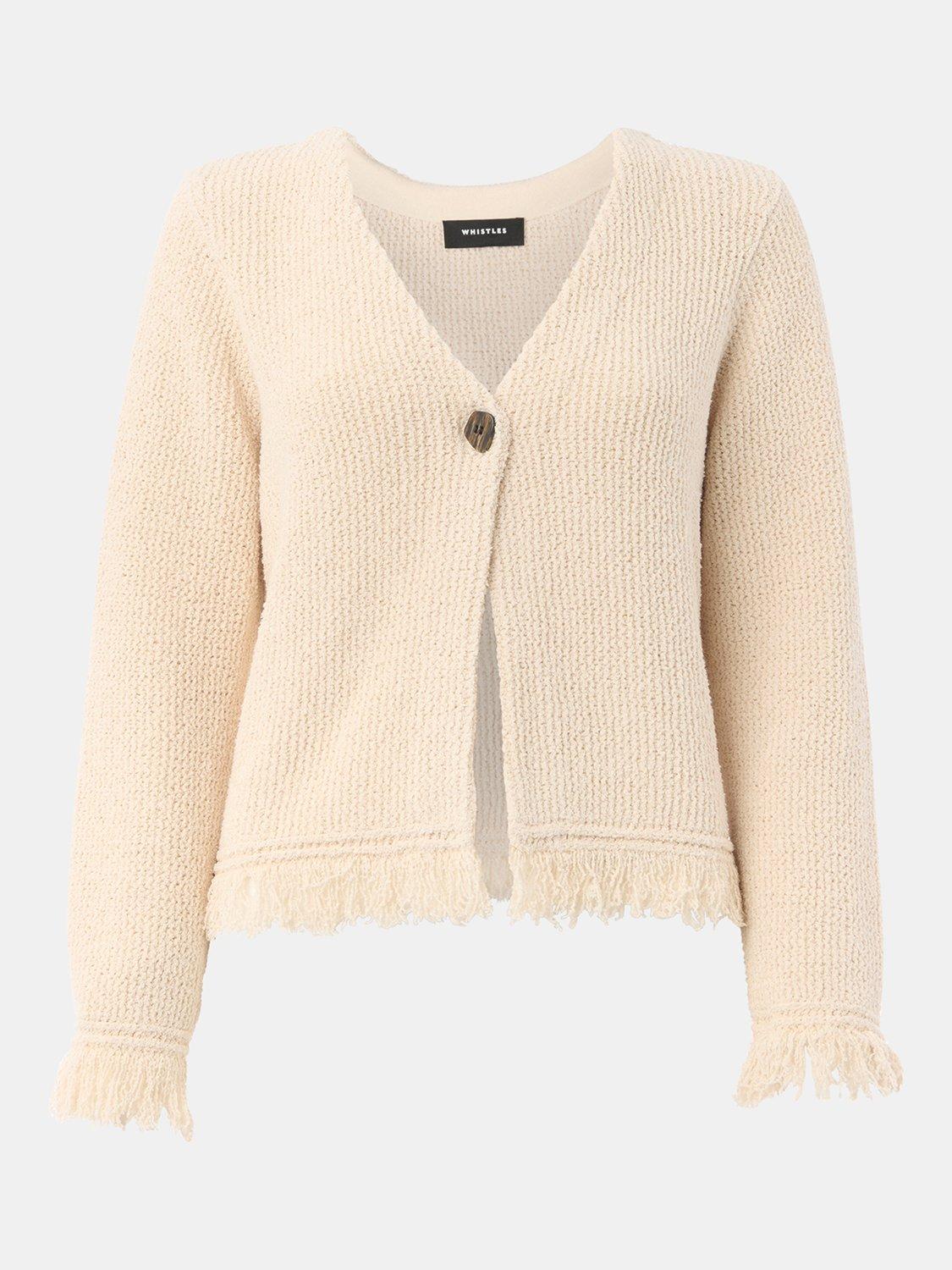 Product image 6 of 6, which shows Whistles Fringe Detail Cardigan, Ivory, XL