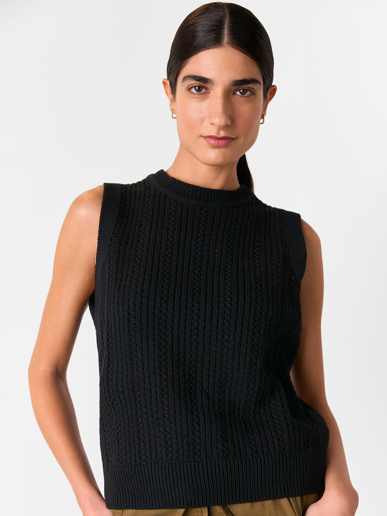Product image 1 of 7, which shows Whistles Pointelle Knitted Tank, Black, S