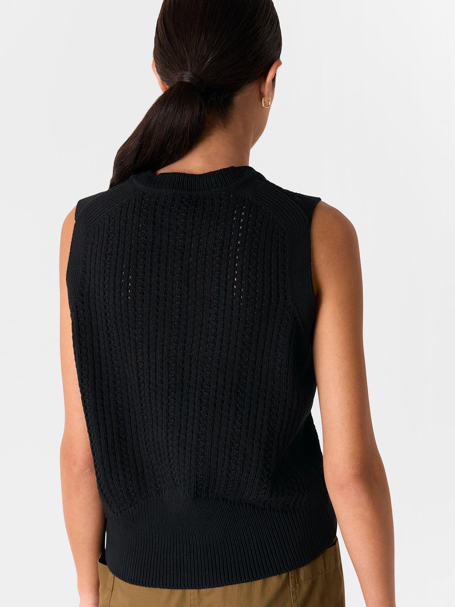 Product image 2 of 7, which shows Whistles Pointelle Knitted Tank, Black, S