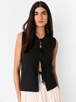 Whistles Tie Front Detail Tank Top, Black
