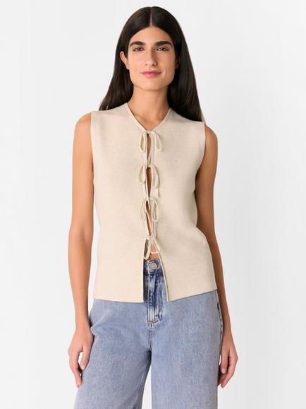 Whistles Tie Front Detail Tank Top, Oatmeal
