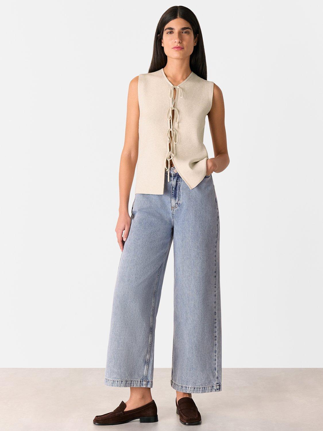 Product image 2 of 7, which shows Whistles Tie Front Detail Tank Top, Oatmeal, XS
