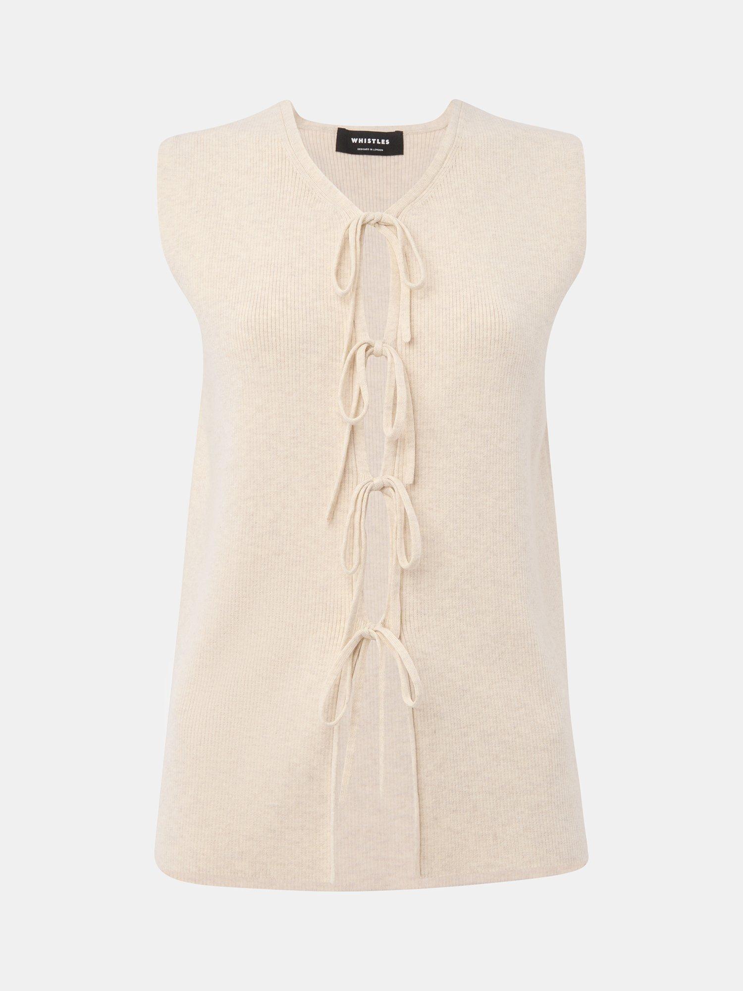 Product image 6 of 7, which shows Whistles Tie Front Detail Tank Top, Oatmeal, XS
