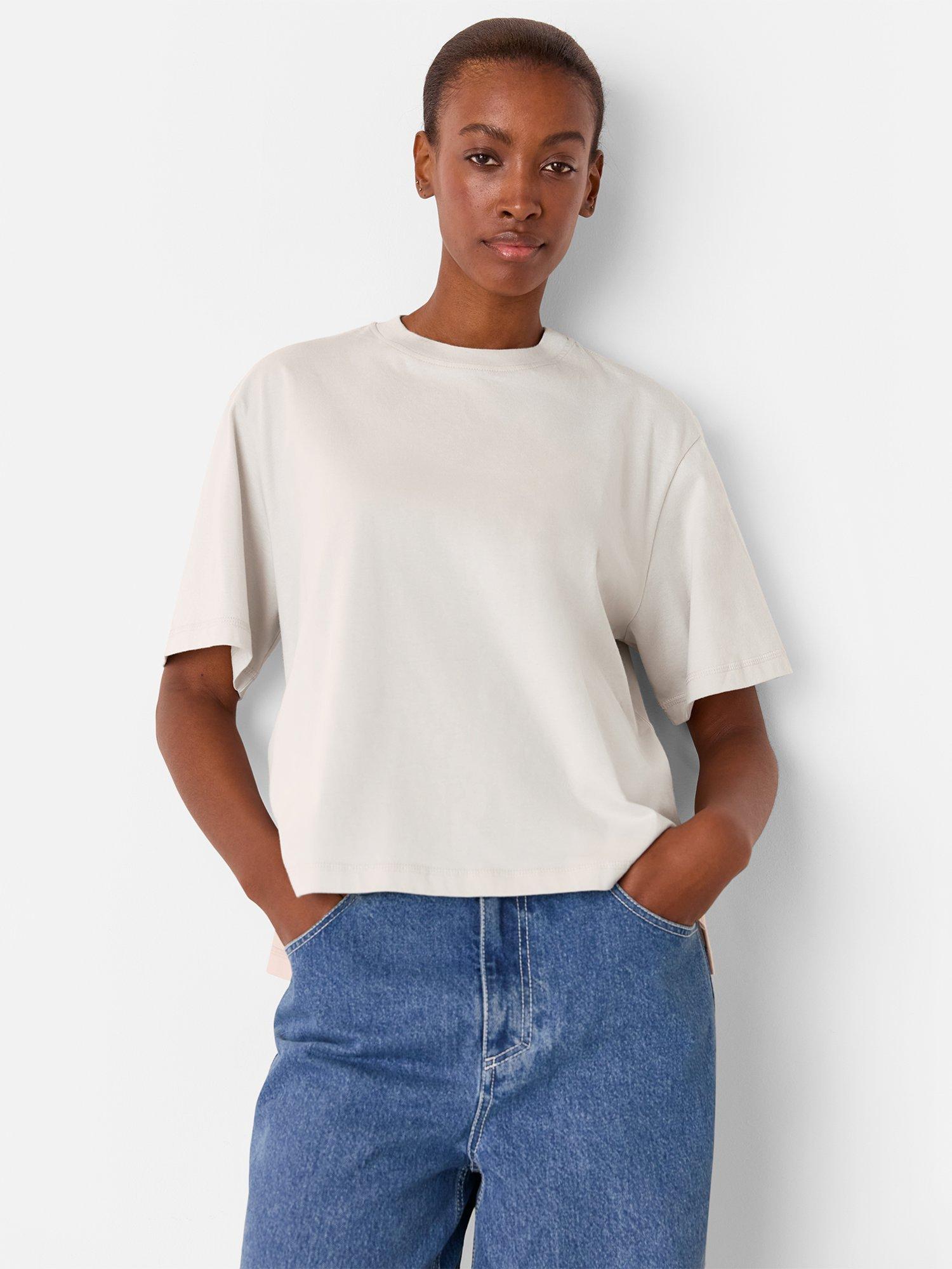 Product image 1 of 6, which shows Whistles Relaxed Round Neck T-Shirt, Stone, XS