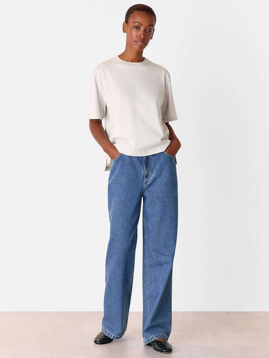 Product image 3 of 6, which shows Whistles Relaxed Round Neck T-Shirt, Stone, XS
