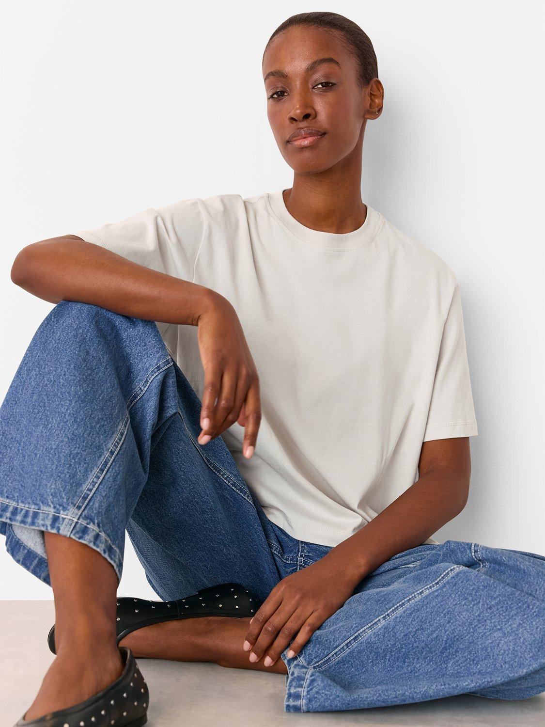 Product image 4 of 6, which shows Whistles Relaxed Round Neck T-Shirt, Stone, XS