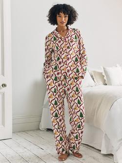 Chelsea Peers Candy Cane Dog Button Through Long Pyjama Set, Off White, Off White