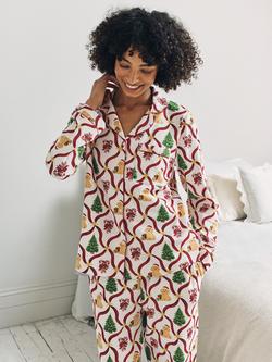 Chelsea Peers Candy Cane Dog Button Through Long Pyjama Set, Off White - view 2, Off White