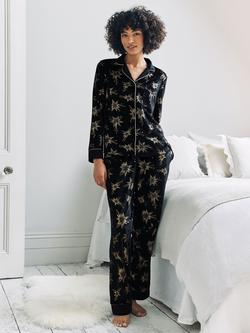 Chelsea Peers Stars Button Through Long Pyjama Set, Black, Black