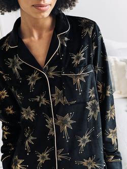 Chelsea Peers Stars Button Through Long Pyjama Set, Black - view 2, Black