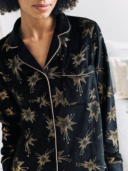 Chelsea Peers Stars Button Through Long Pyjama Set, Black - view 2, Black