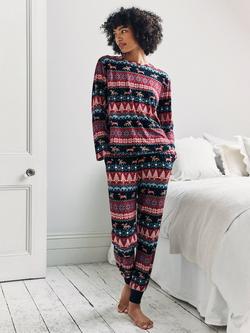 Chelsea Peers Sausage Dog Fair Isle Long Pyjama Set, Navy, Navy