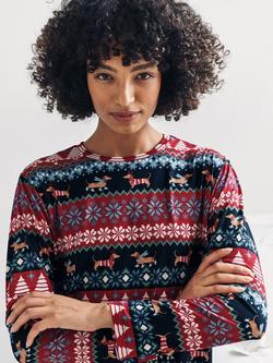 Chelsea Peers Sausage Dog Fair Isle Long Pyjama Set, Navy - view 2, Navy