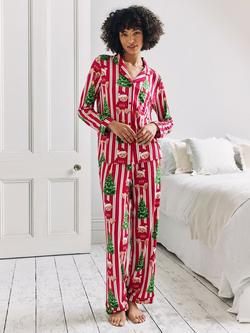 Chelsea Peers Christmas Stripe Teddy Pyjama Set, Red, Red
