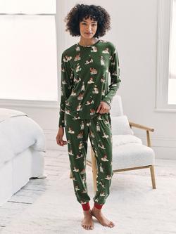 Chelsea Peers Christmas Dogs Long Pyjama Set, Khaki, Khaki