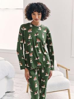 Chelsea Peers Christmas Dogs Long Pyjama Set, Khaki - view 2, Khaki